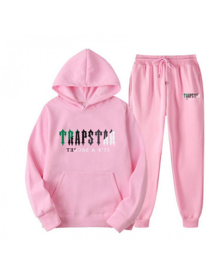 New men's hoodie set for spring, autumn, and winter, plush sweater, casual sports two-piece set 