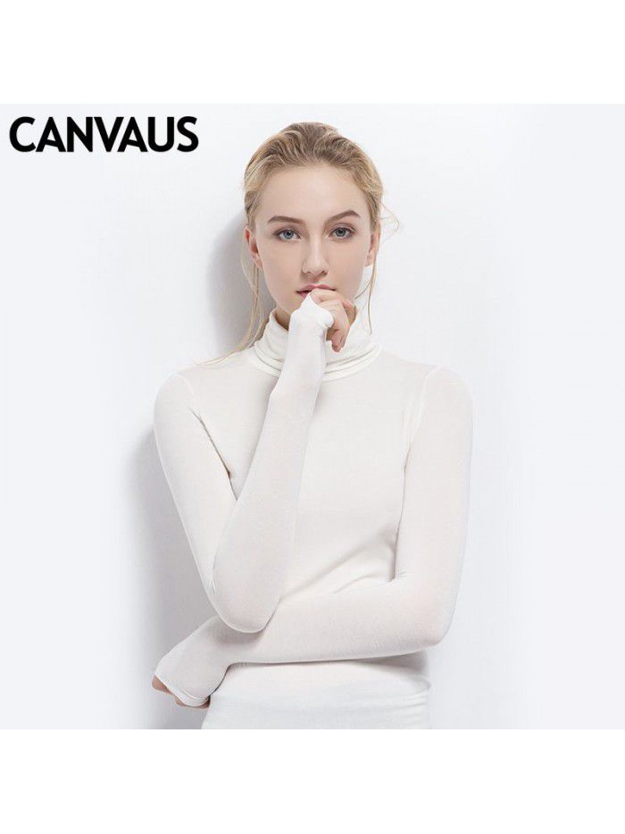 Women's autumn long sleeved T-shirt Women's solid color high neck modal base coat Women's autumn top 