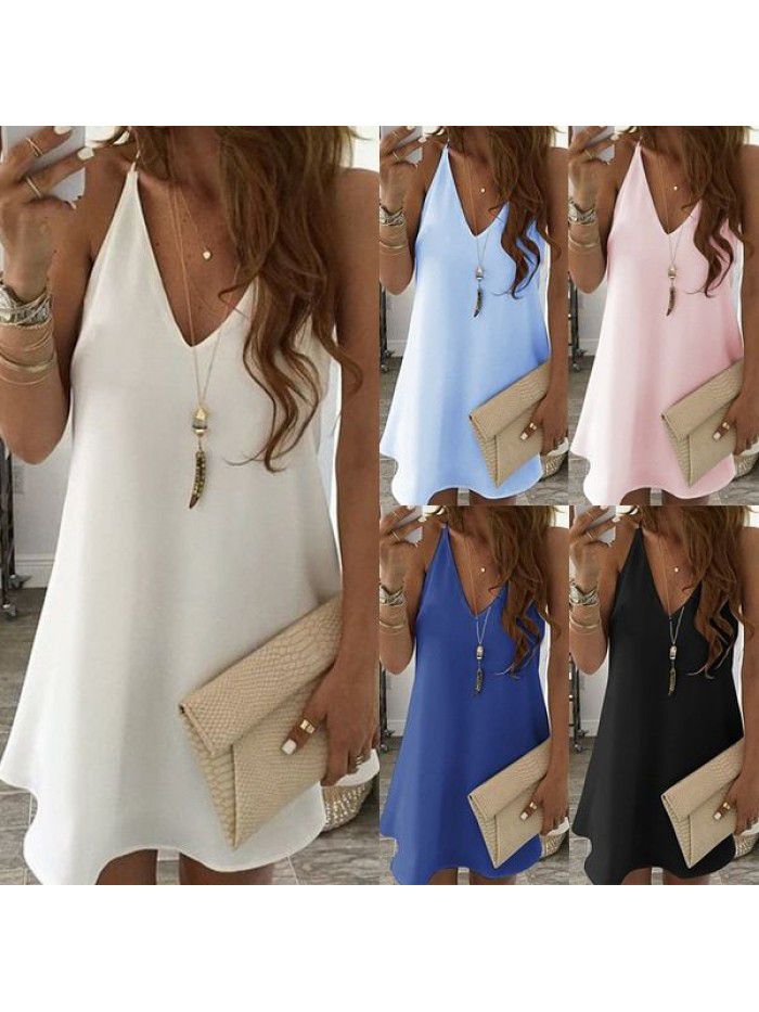 Women's chiffon suspender V-neck large swing dress 