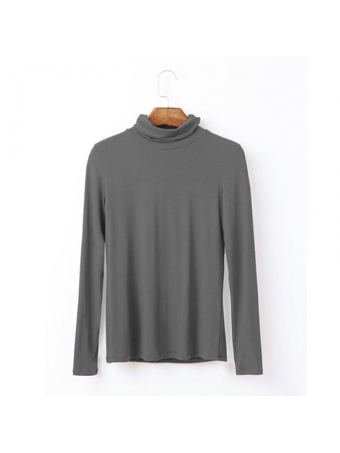 Women's autumn long sleeved T-shirt Women's solid color high neck modal base coat Women's autumn top 