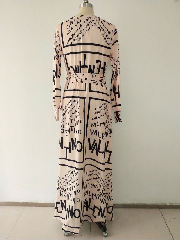 LETTERPRINTED WAIST SLITTED SEXY HEM DRESS 