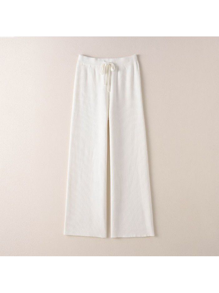 Thickened warm knitted wide leg trousers for women with high waist elastic drape straight leg trousers for small men's floor mops casual leggings 