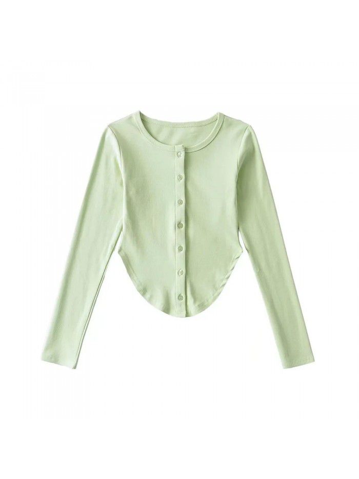 Irregular U-shaped hem long sleeved T-shirt for women with pure lust design, slim fit and slimming bottom top 