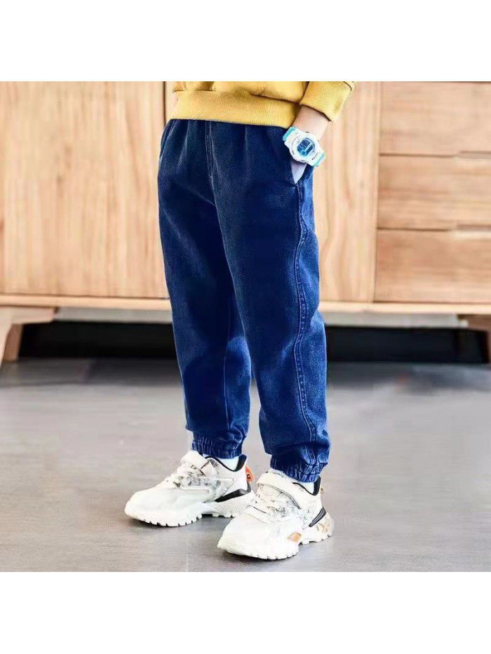 Boys' jeans autumn and winter plush children's leggings loose casual children's clothing 