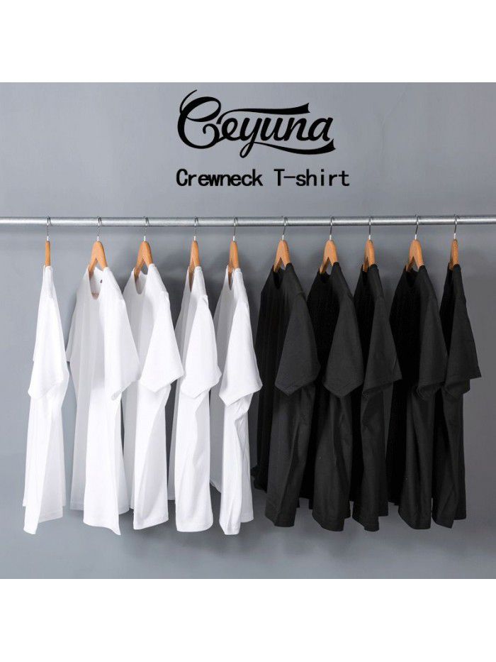 Cotton short sleeved T-shirt for men and women, solid white men's blank shirt trendy brand 
