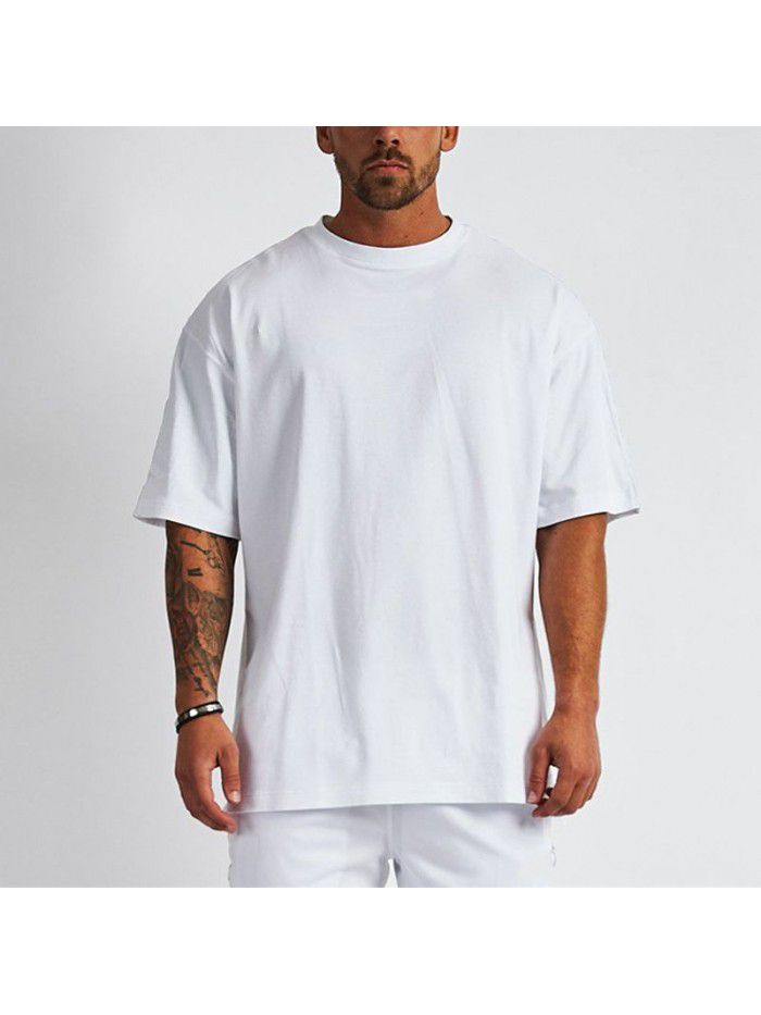 Clothing Men's T-shirt Pure Cotton Drop Shoulder Loose Short Sleeve Fashion Brand Men's T-shirt 