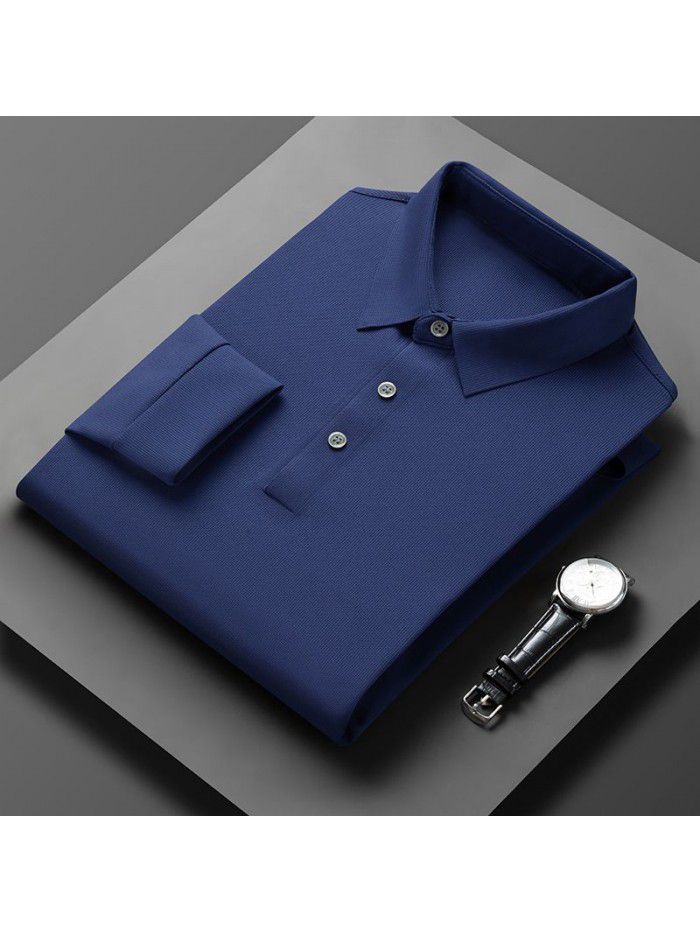 New T-shirt Spring and Autumn Men's Polo Shirt Middle aged Polo Collar Long Sleeve Fashion Men's Top 