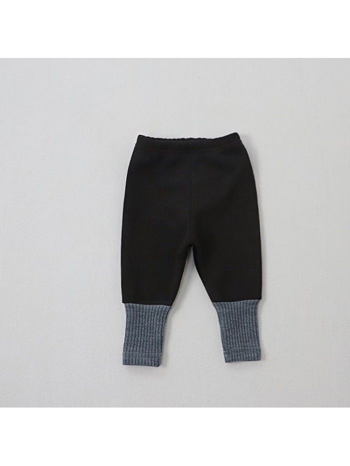Thickened warm down pants for Korean children's clothing, baby and children's autumn style, plush patchwork bottom pants, baby winter pants 