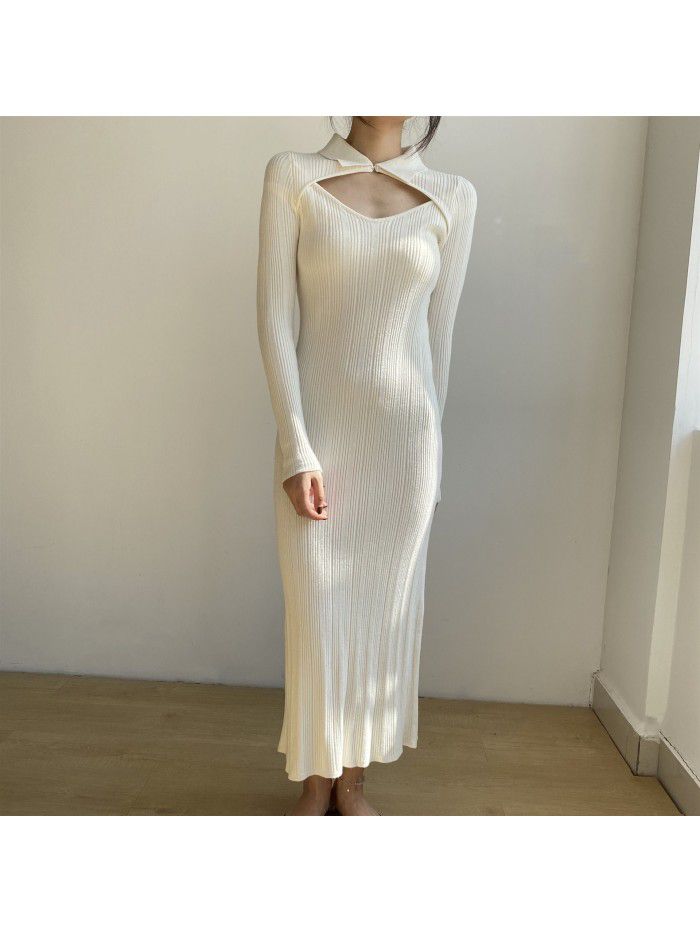 Slim Fake Two Piece Dress Women's Winter Celebrity Ladies Long Dress Temperament Slim Fit Skirt 