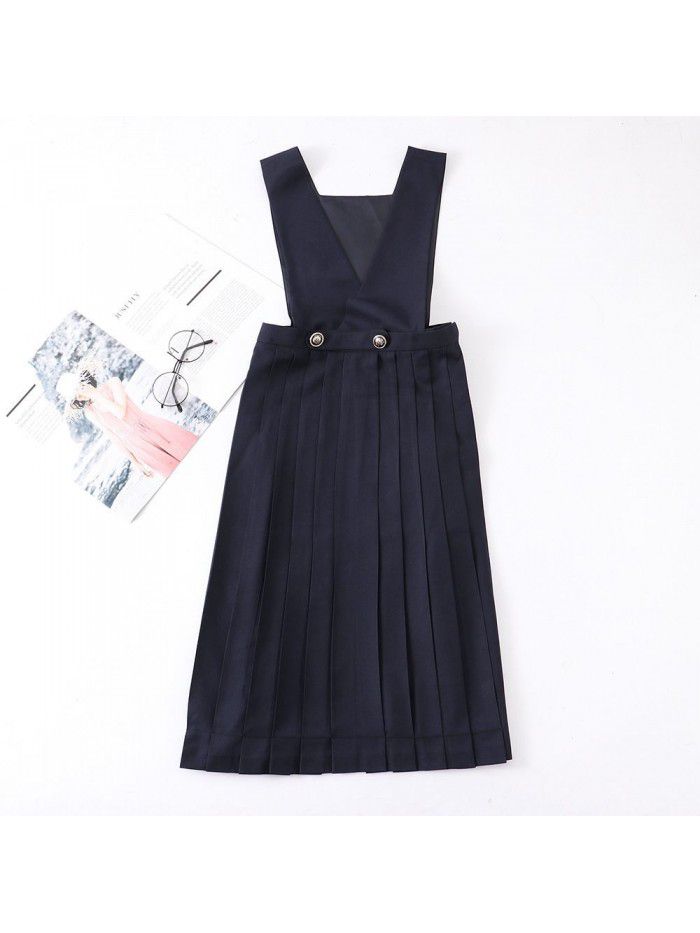 Basic uniform dress with straps, dress with chest protection, pleated skirt, long skirt  Basic uniform dress with straps, dress with chest protection, pleated skirt, long skirt