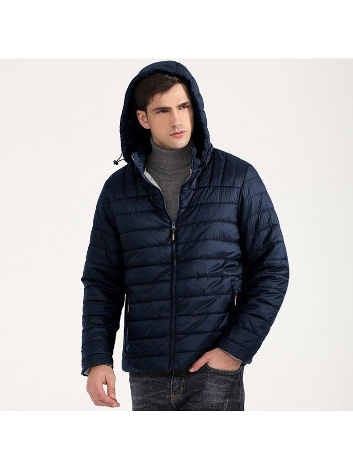 Light and thin solid color casual cotton jacket, men's short hooded cotton jacket, men's jacket