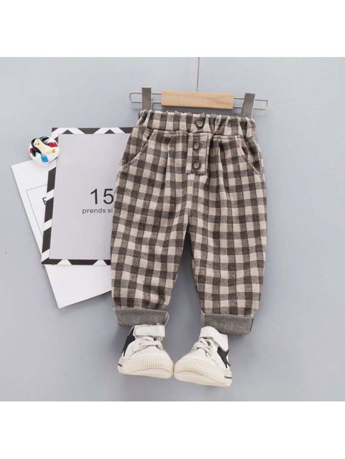Boys' Pants Checkered Autumn New Children's Spring Autumn Casual Pants Western Pants Baby Pants Thin Fashionable 