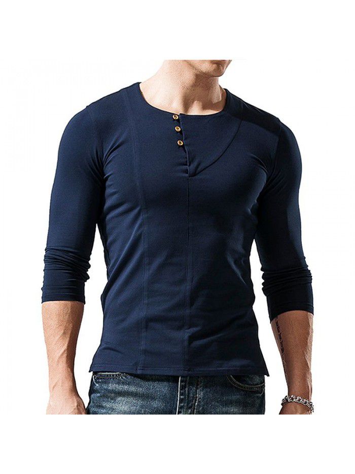 Long sleeved round neck T-shirt Men's bottom shirt Men's T-shirt