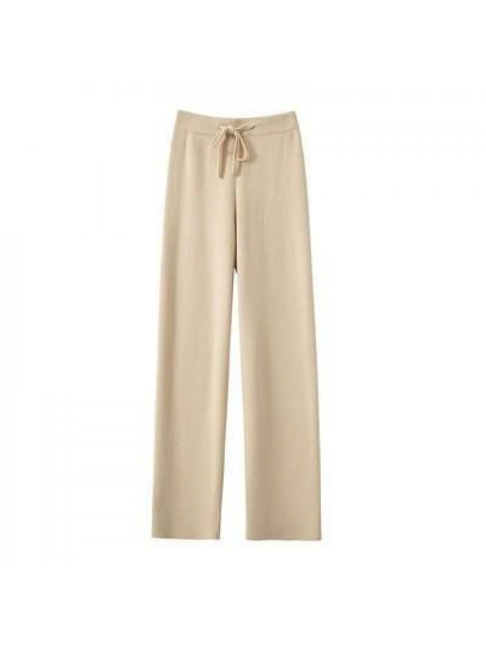 Cashmere knitted wide leg trousers for women in autumn and winter, white thickened, high waist, straight tube, loose, draping wool trousers 