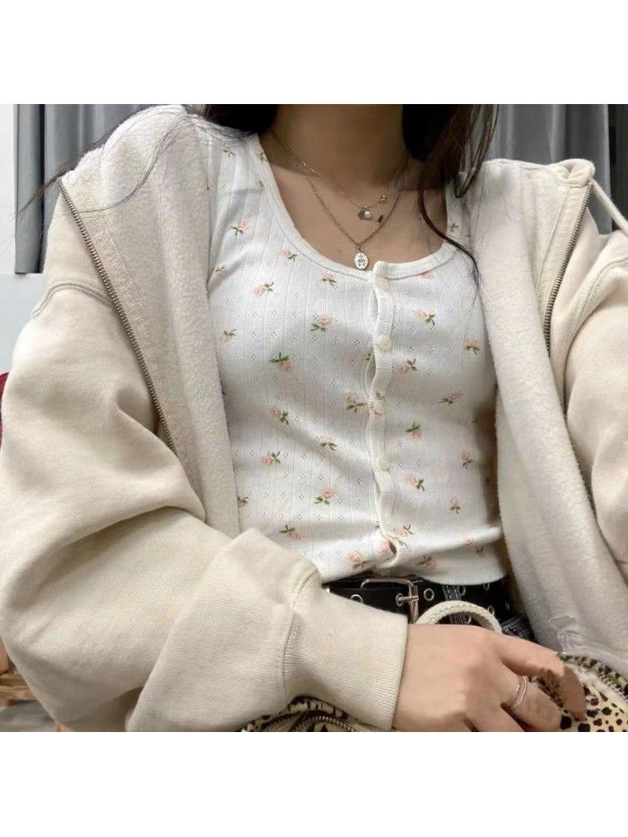 Summer short sexy floral cardigan T-shirt slim fitting short sleeved top for women 