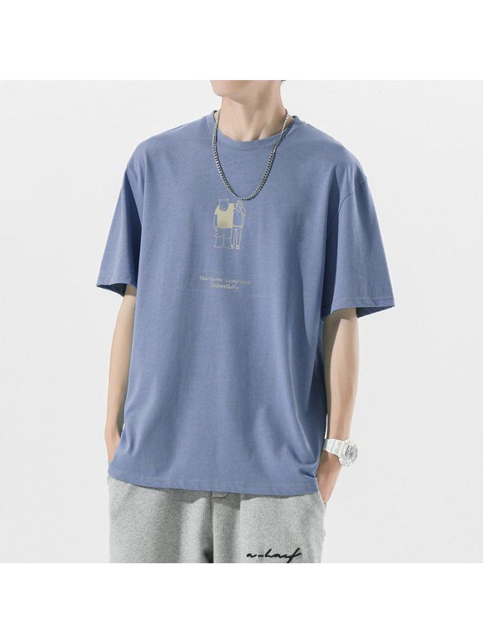 Cotton short sleeved T-shirt for men's summer new trend ins printed T-shirt for couples loose fitting casual versatile top 