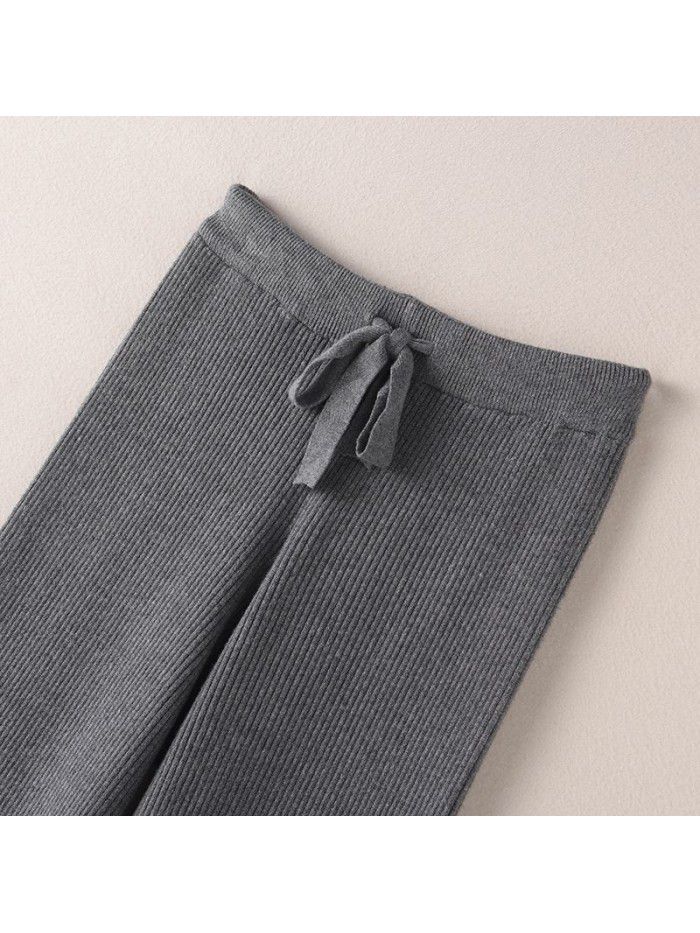 Thickened warm knitted wide leg trousers for women with high waist elastic drape straight leg trousers for small men's floor mops casual leggings 