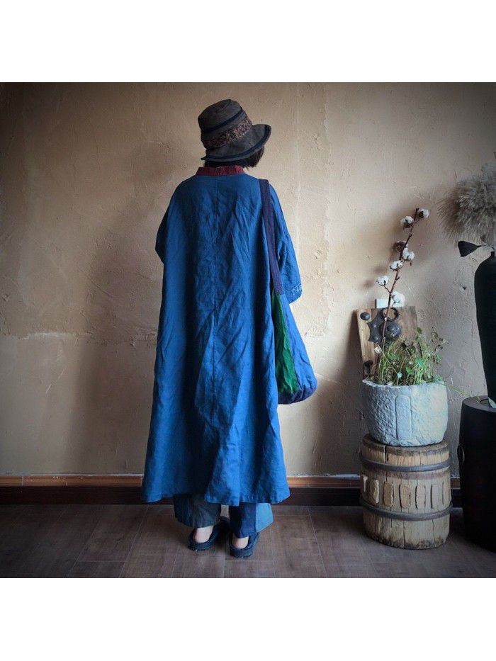 Vintage patch washed pure linen loose fitting dress gown 