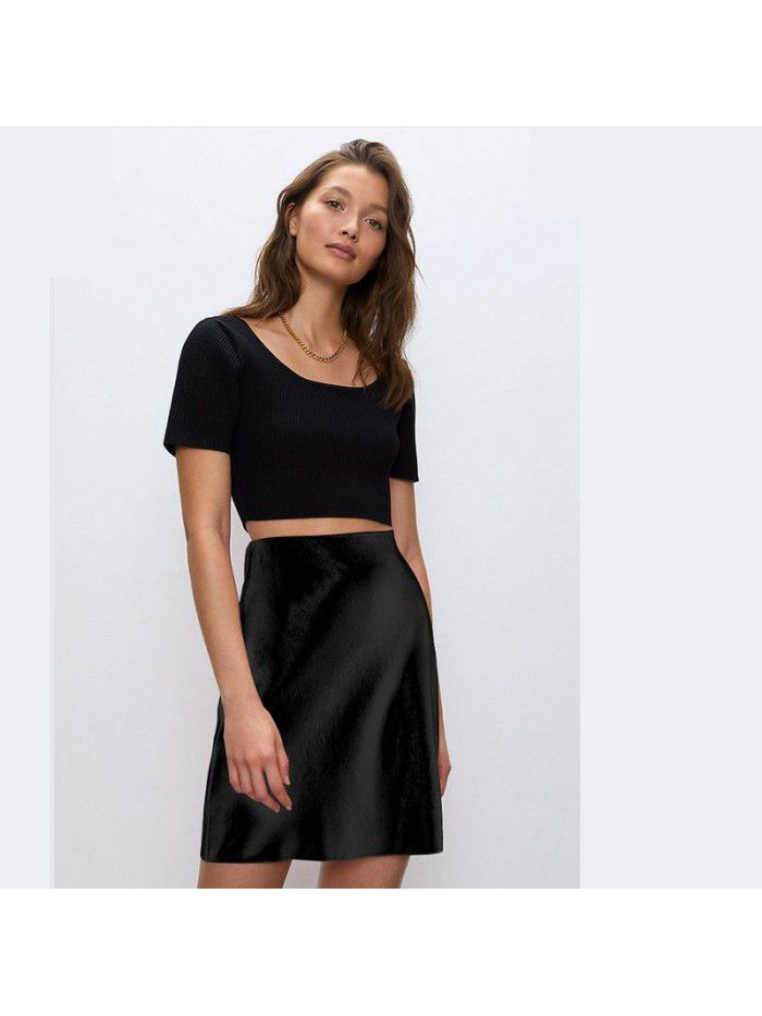 Xia Zhen Si Mulberry Silk High Waist Glossy Drop Short Skirt Half length Skirt
