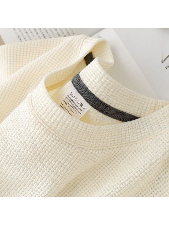 Short sleeved men's T-shirt Japanese vintage heavy weight coffee waffle men and women brown chocolate loose half sleeved summer 