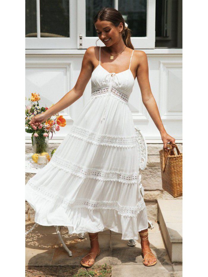 New women's bohemian suspender dress lace patchwork skirt 