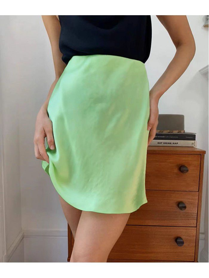 Xia Zhen Si Mulberry Silk High Waist Glossy Drop Short Skirt Half length Skirt