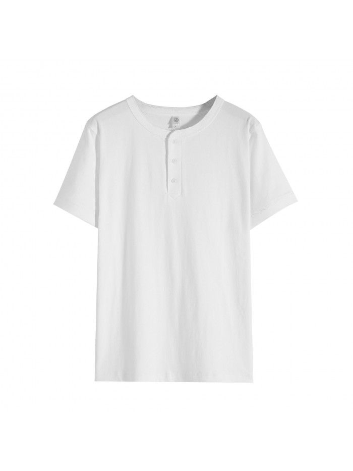 American Vintage Heavyweight Cotton Henry Shirt Short Sleeve Fitness Hardman White T-shirt Men's Summer 