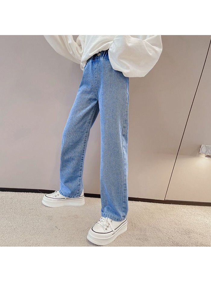 Girls' Denim Wide Leg Pants Spring and Autumn Outwear Fashionable New Medium and Large Children's Loose Pants Children's Pants 