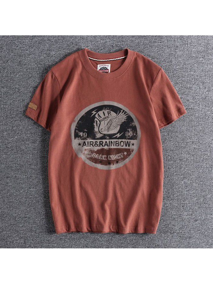 New Washed Brushed Skeleton Head Printing Foreign Trade Retro Round Neck Short Sleeve T-shirt Men's Half Sleeve T 