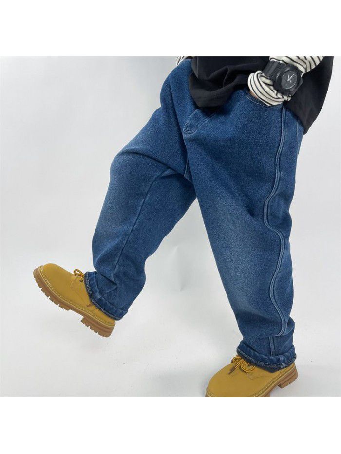 Boys' Jeans New Plush Jeans Relaxed Workwear Jeans Soft Denim Pants 