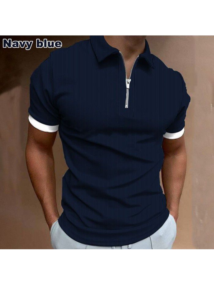 New men's POLO shirt Men's casual short sleeved lapel T-shirt 3D printed short sleeved zipper POLO 