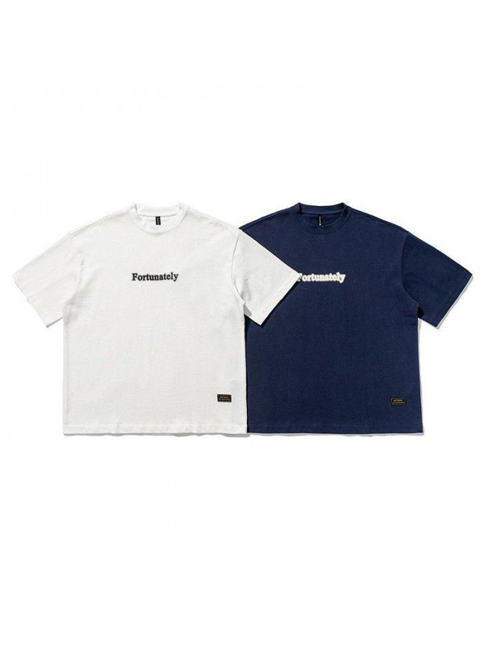 Summer Men's Short Sleeve Japanese Street Letter Print Wide T-Shirt 