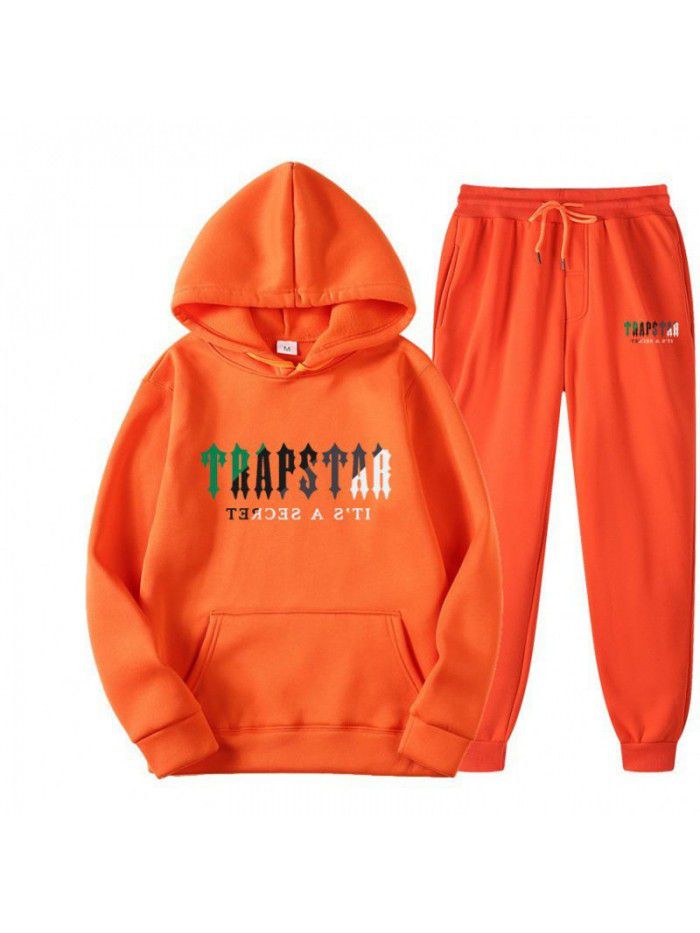 New men's hoodie set for spring, autumn, and winter, plush sweater, casual sports two-piece set 
