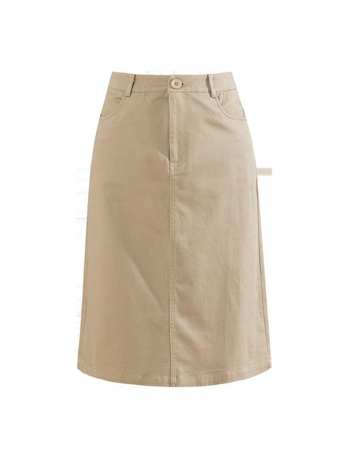 A-line skirt khaki skirt spring summer new OL professional skirt high waist slit buttocks one-step skirt white midskirt 
