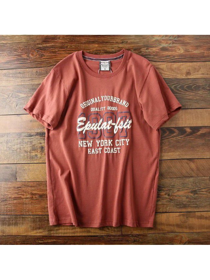 American Vintage Wash Cotton Vintage Bubble Print Summer Fashion Versatile T-shirt Short Sleeve Men 