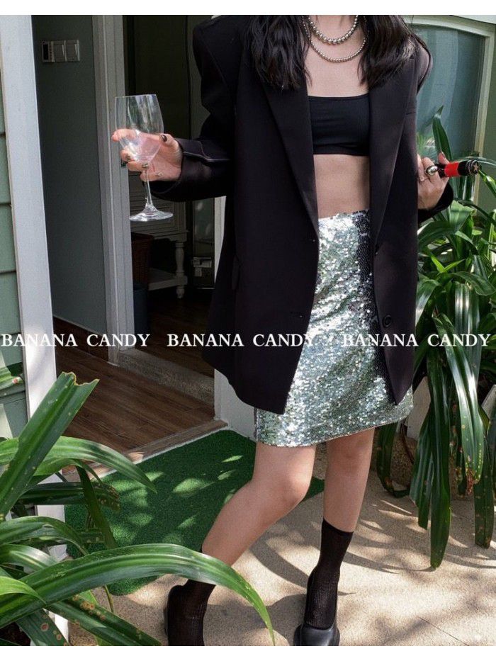 Fashionable sequin skirt with urban style, high waist and buttocks skirt 