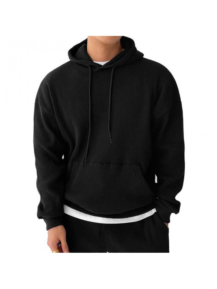 Men's autumn and winter sports set, men's European and American trendy brand plush hooded sweater, fashionable and versatile casual pants 