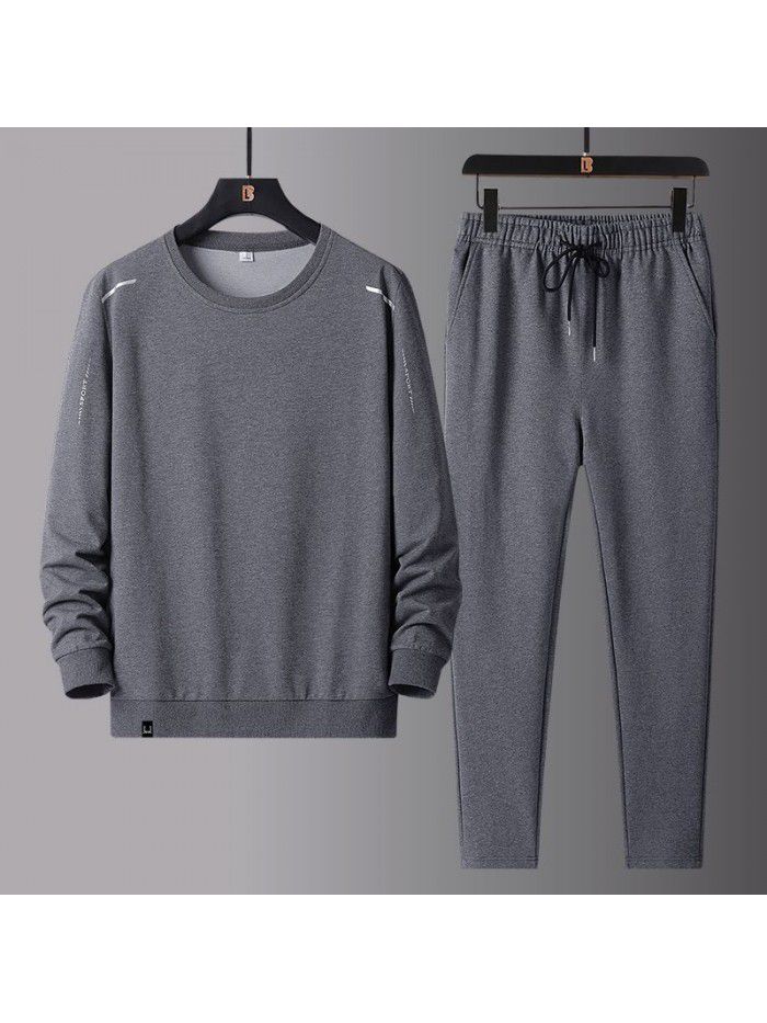 Spring and Autumn Sports and Leisure Set for Men, Middle aged and Elderly Dad's Long sleeved Pants Sweater Large Men's Two Piece Set 
