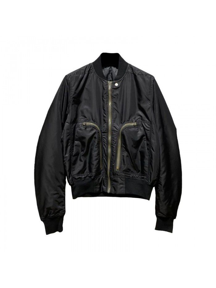 Green zippered large pocket men's flying jacket baseball jacket cotton jacket