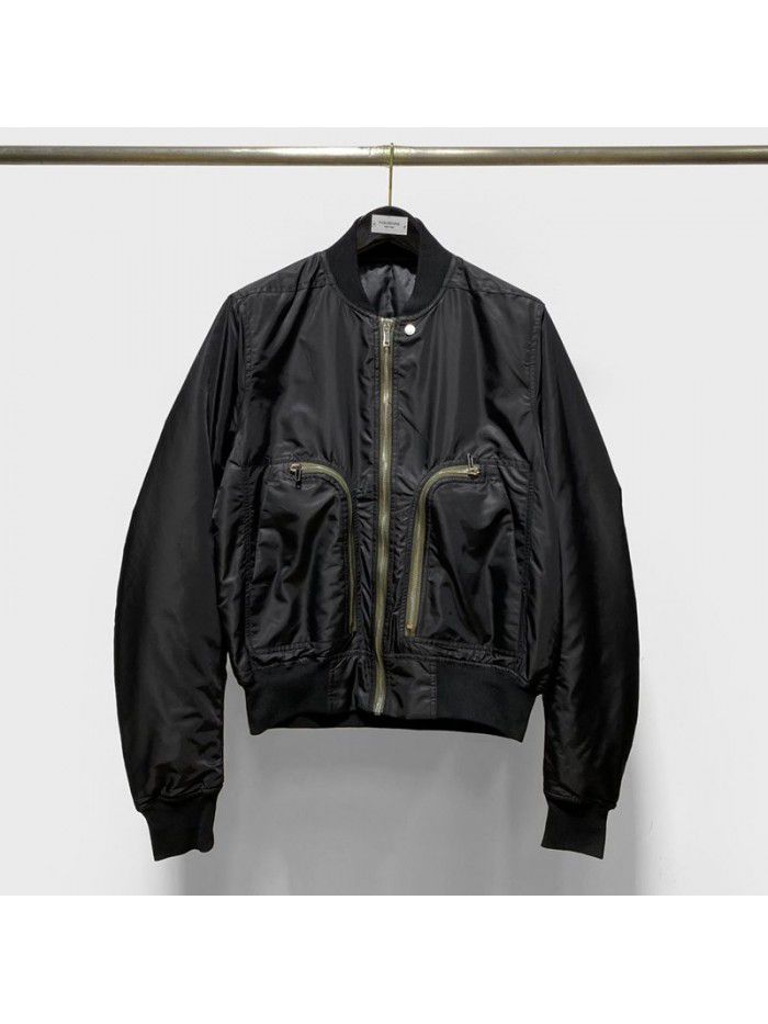 Green zippered large pocket men's flying jacket baseball jacket cotton jacket