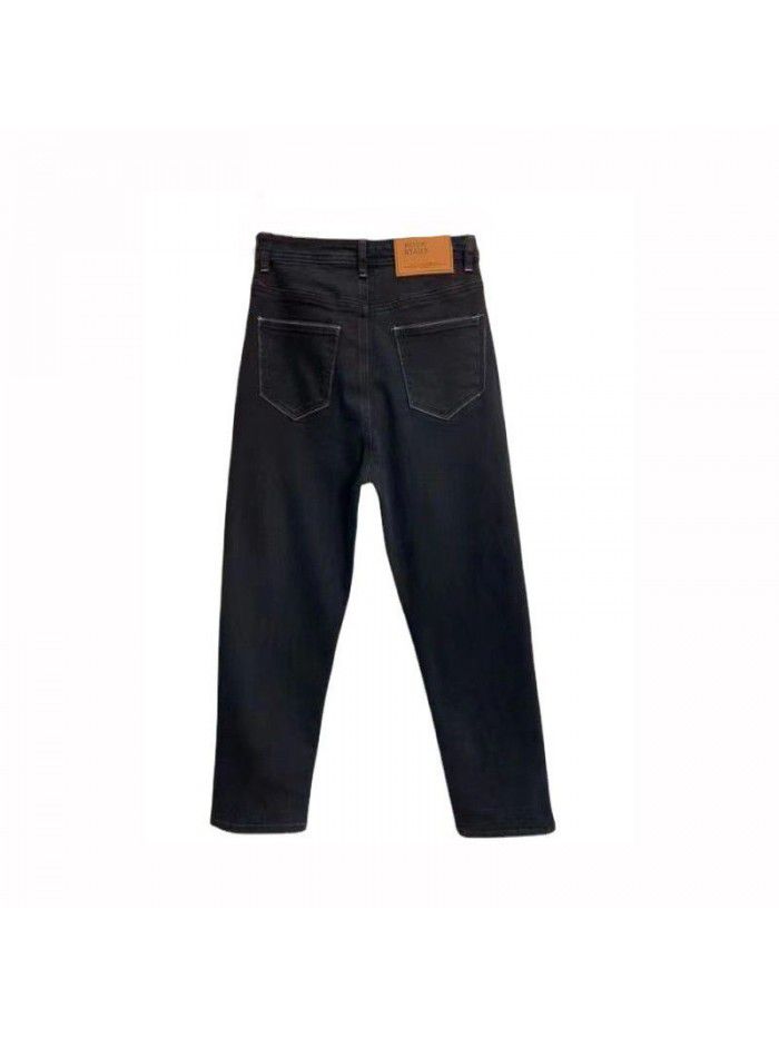 High Waist Straight Leg Jeans Women's New Black Slim Leg Length Short Versatile Crop Pants Smoke Tube Pants 