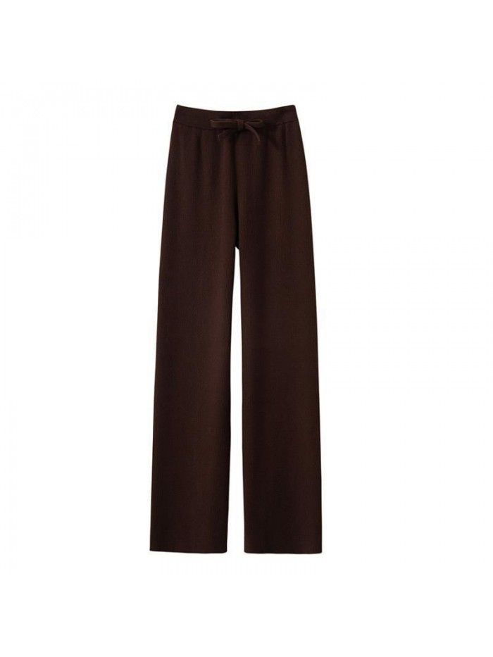 Cashmere knitted wide leg trousers for women in autumn and winter, white thickened, high waist, straight tube, loose, draping wool trousers 