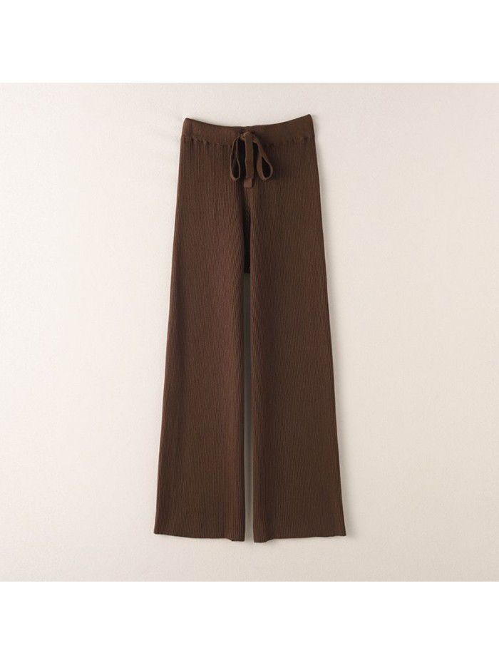 Thickened warm knitted wide leg trousers for women with high waist elastic drape straight leg trousers for small men's floor mops casual leggings 