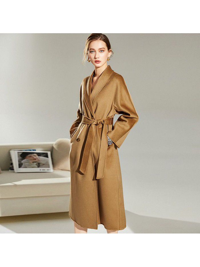Water ripple double-sided cashmere coat for women's autumn and winter fashion double-sided woolen coat for women's woolen coat