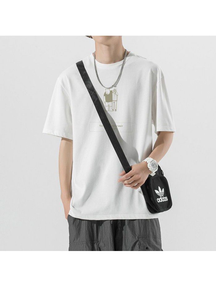 Cotton short sleeved T-shirt for men's summer new trend ins printed T-shirt for couples loose fitting casual versatile top 