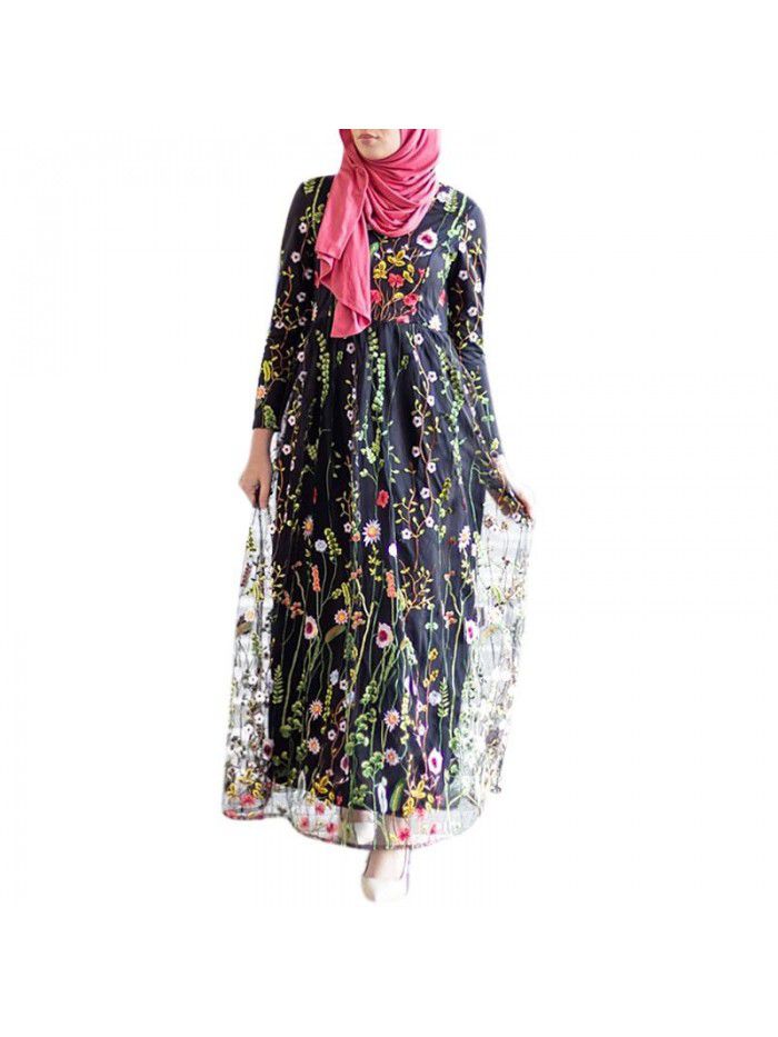 Fashion Embroidery Dress Sweet Flower Lace Long Dress  Fashion Embroidery Dress Sweet Flower Lace Long Dress