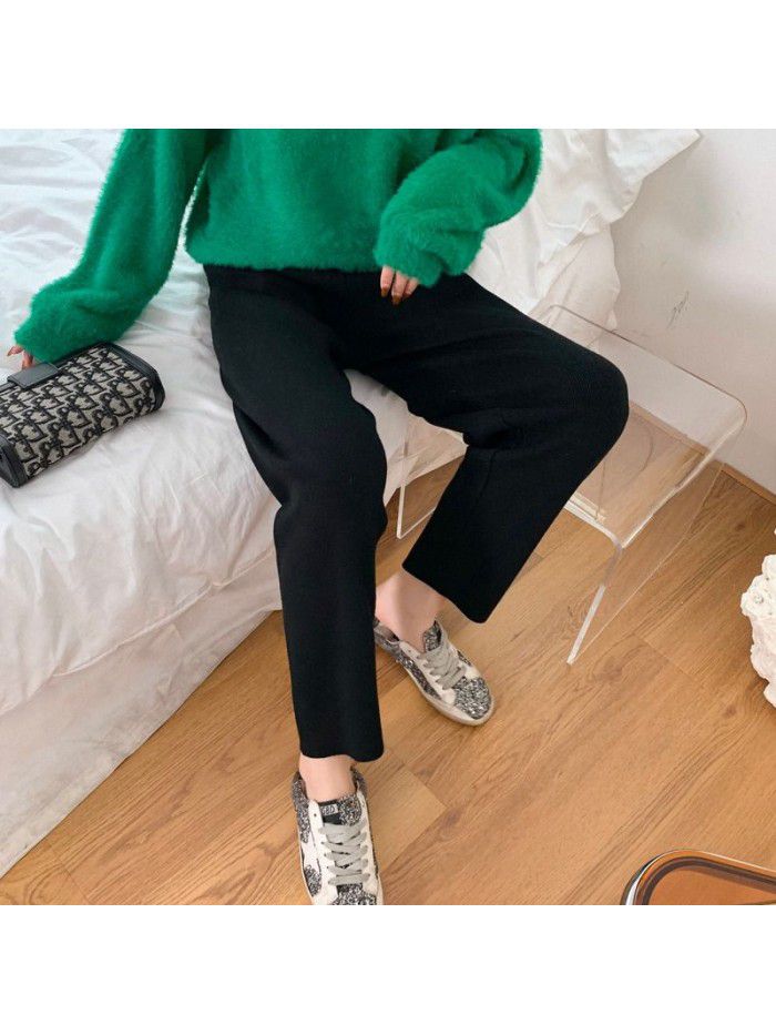 Knitted women's autumn and winter loose fitting high waist slimming Korean version thickened radish pants 