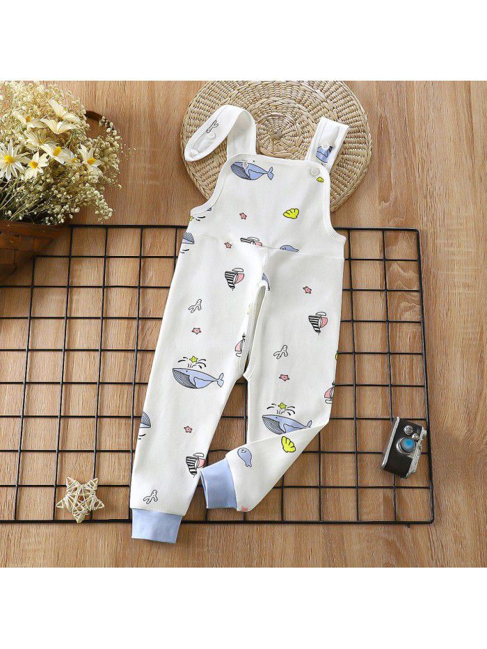 Baby Spring and Autumn Strap Pants Boys and Girls' Home Open Pants Children's Kindergarten Lunch Pants High Waist Calf Pants 