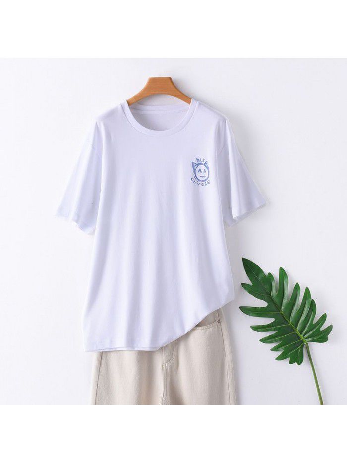 Summer New Print Parent-child Short Sleeve T-shirt Casual Women's Fashion Loose Round Neck Mercerized Cotton Bottom Top 
