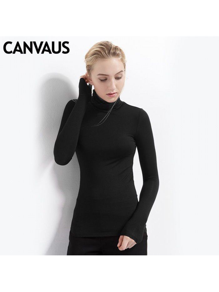 Women's autumn long sleeved T-shirt Women's solid color high neck modal base coat Women's autumn top 